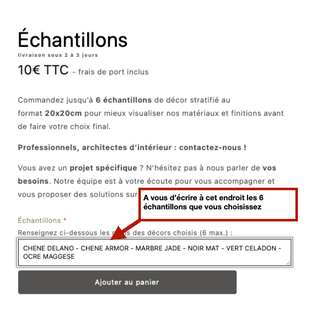 tutoriel pour commande d'échantillons