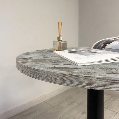 plateau de table sur mesure décor effet chêne Islande pour restaurant bar et bistrot  avec pied de table noir.