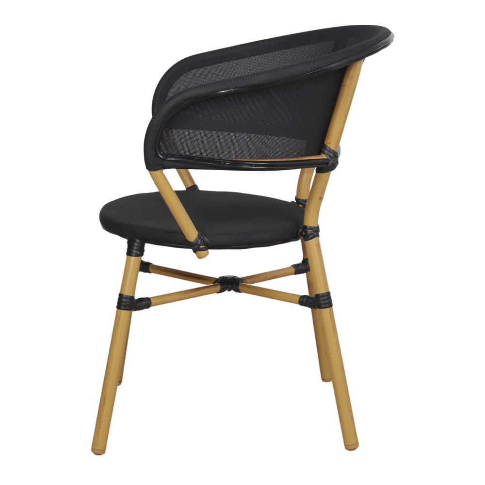 Chaise tapissée style contemporain, idéale pour brasseries et restaurants. Conçue pour un usage professionnel en intérieur.