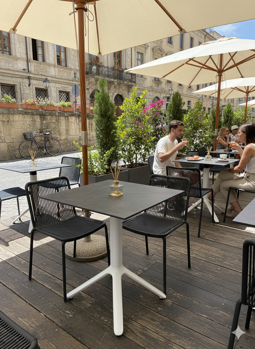 table nemo sur terrasse de restaurant 