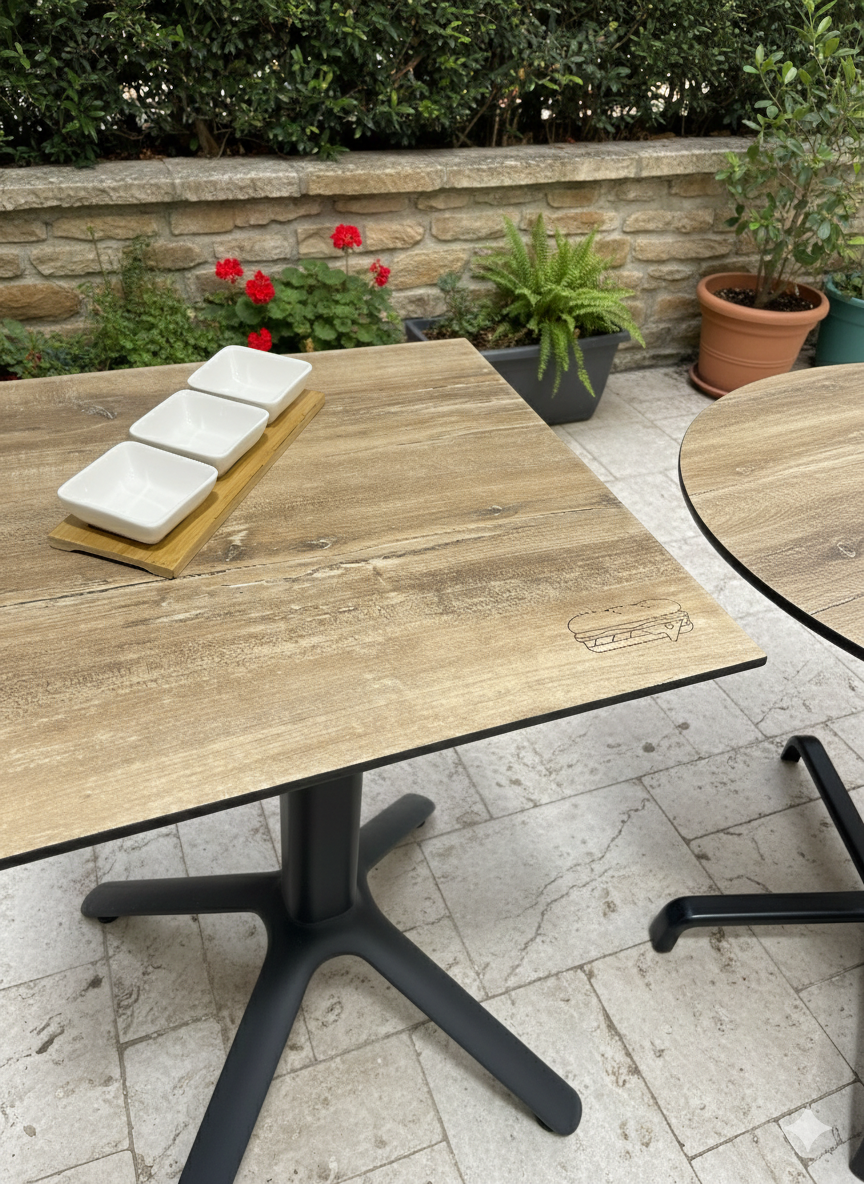 table nemo sur terrasse de restaurant 