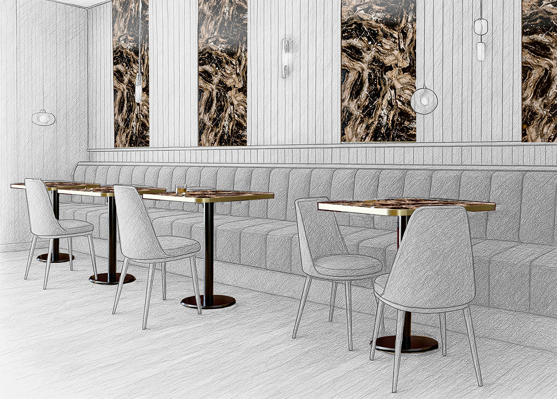 Croquis initial d’un projet de table sur mesure créé par RestooTab pour les décorateurs.