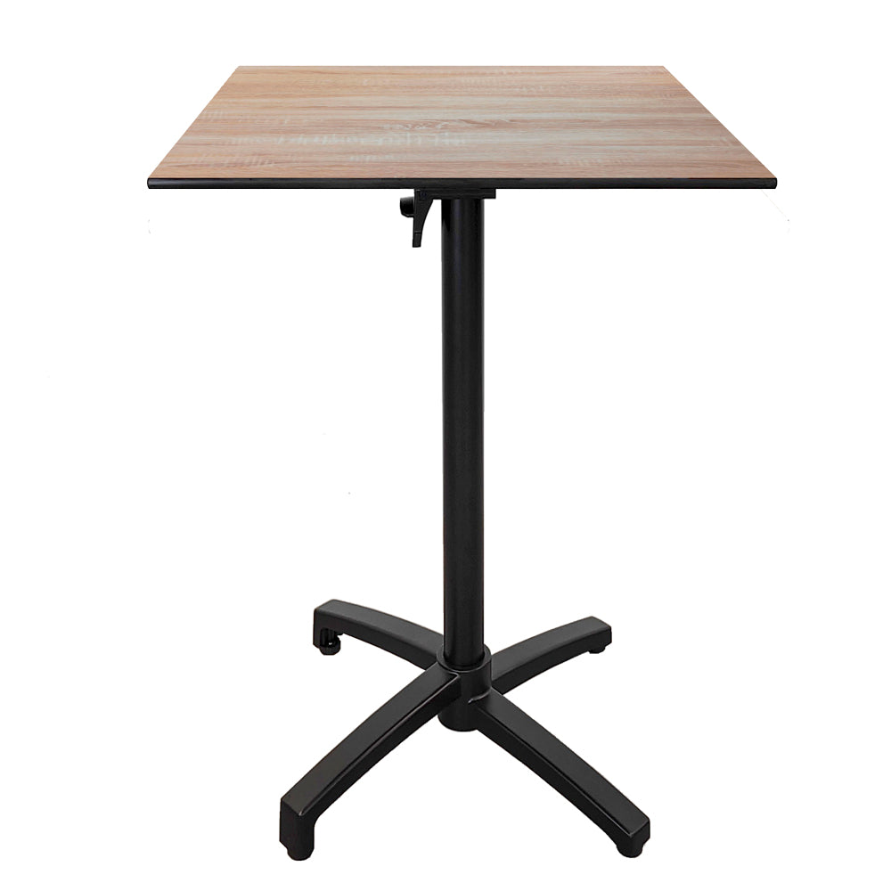 Table haute extérieure pliable pour terrasse de restaurant et mobilier CHR - Modèle diabolo décor chêne par Restootab.