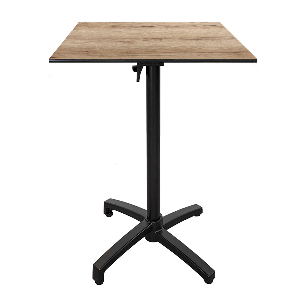 Table haute extérieure pliable pour terrasse de restaurant et mobilier CHR - Modèle diabolo décor chêne par Restootab.