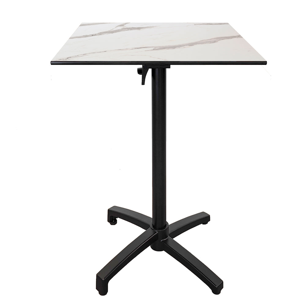 Table haute extérieure pliable pour terrasse de restaurant et mobilier CHR - Modèle diabolo décor Marbre blanc par Restootab.