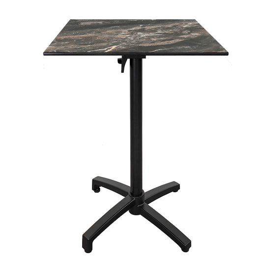 Table haute extérieure pliable pour terrasse de restaurant et mobilier CHR - Modèle diabolo décor marbre royale par Restootab.