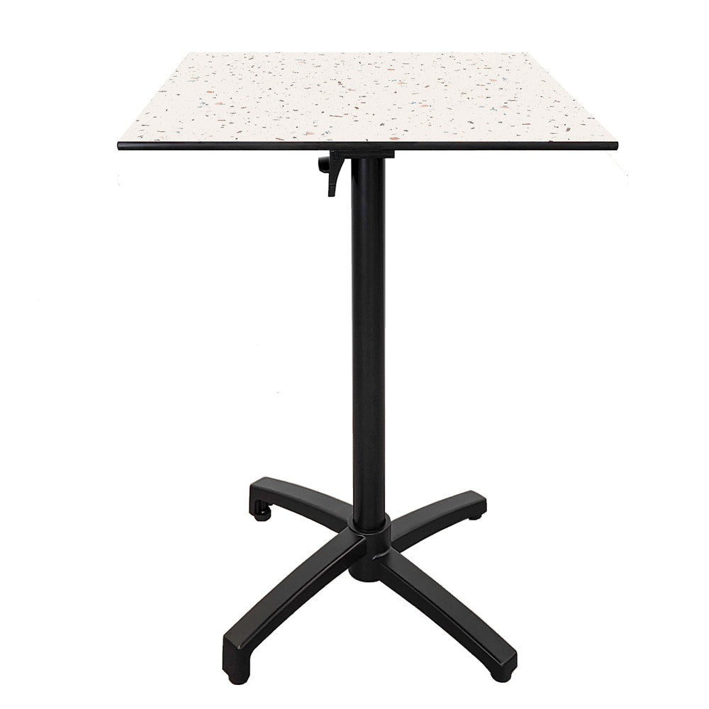 Table haute extérieure pliable pour terrasse de restaurant et mobilier CHR - Modèle diabolo décor terrazzo par Restootab.