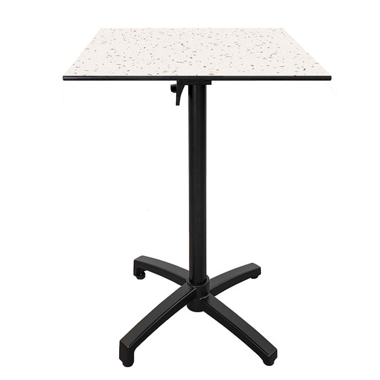 Table haute extérieure pliable pour terrasse de restaurant et mobilier CHR - Modèle diabolo décor terrazzo par Restootab.