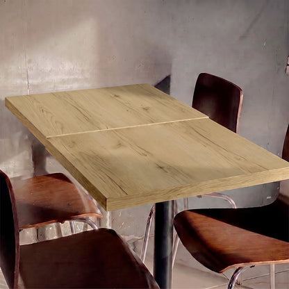 plateau de table sur mesure décor chêne pour restaurant bar et bistrot  avec pied de table noir.