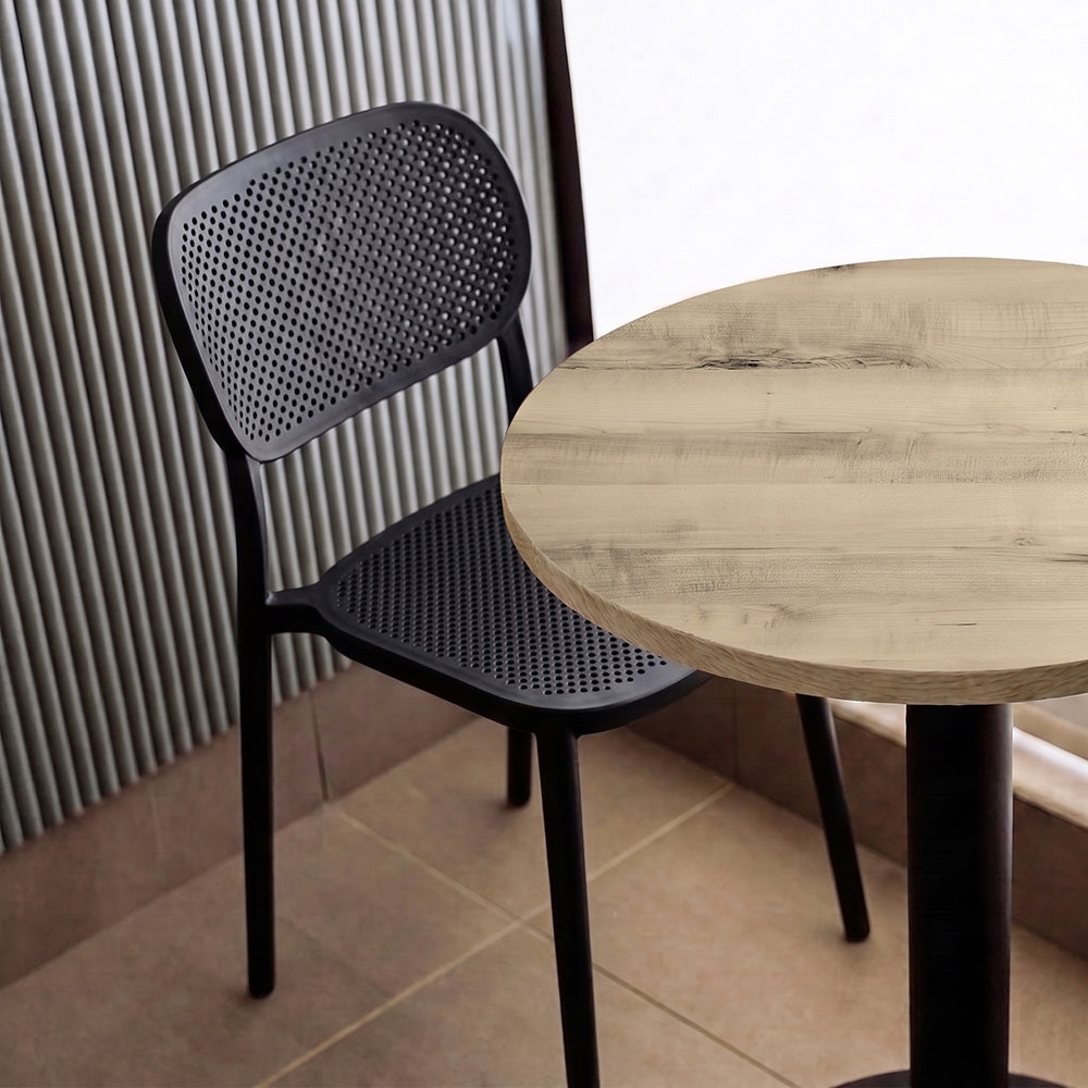 plateau de table sur mesure décor effet KANAKA pour restaurant bar et bistrot  avec pied de table noir.