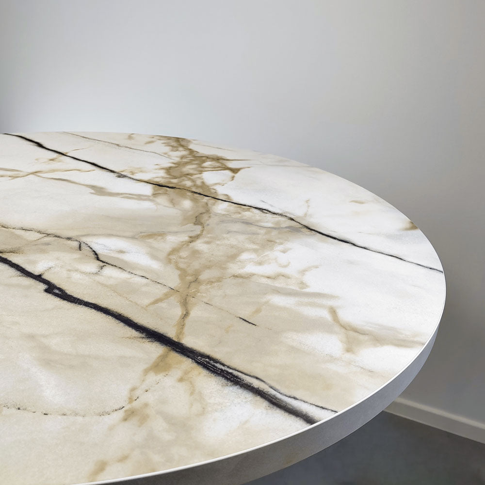 plateau de table sur mesure décor marbre Calcuta pour restaurant Restootab