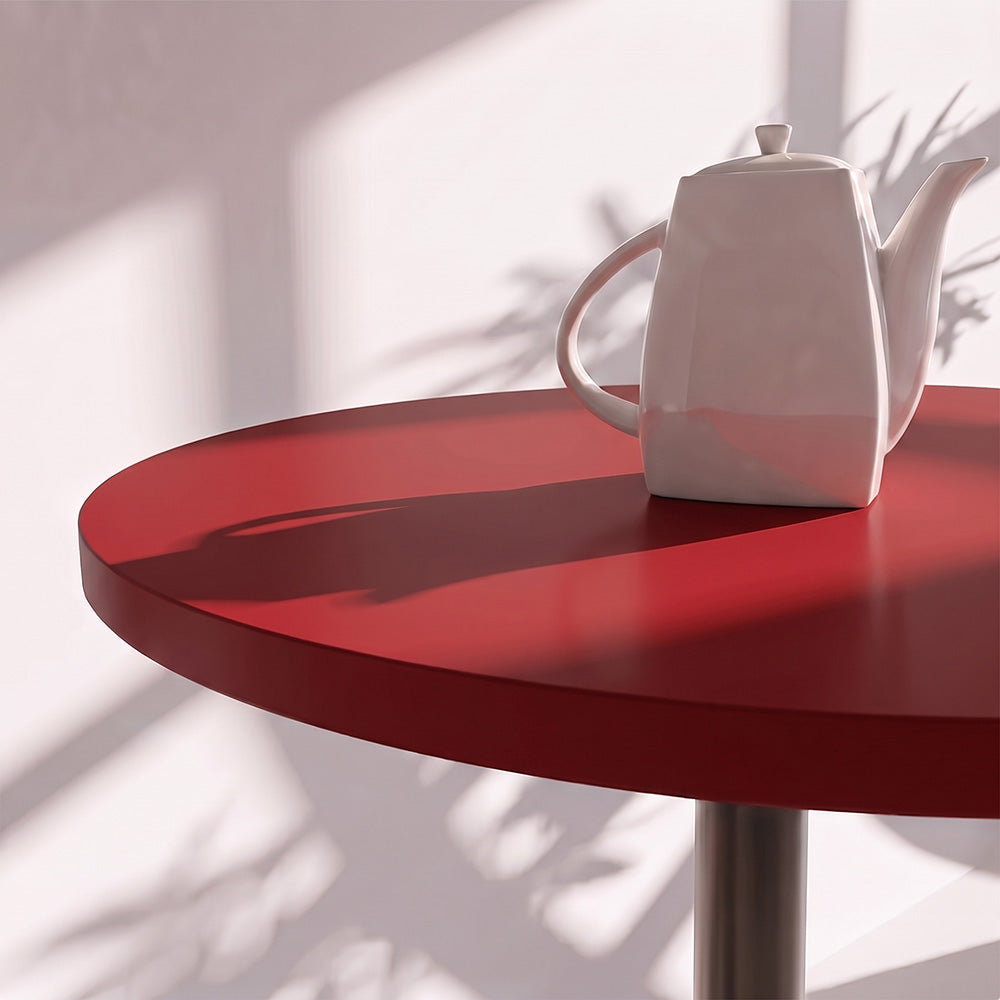 plateau de table sur mesure décor effet unis rouge pour restaurant bar et bistrot  avec pied de table noir.