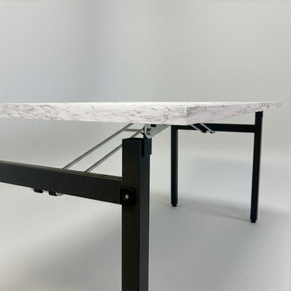 Table rectangulaire pliante d'intérieur pour restaurant et hôtel, structure en acier et plateau en bois aggloméré. décor marbre Luna