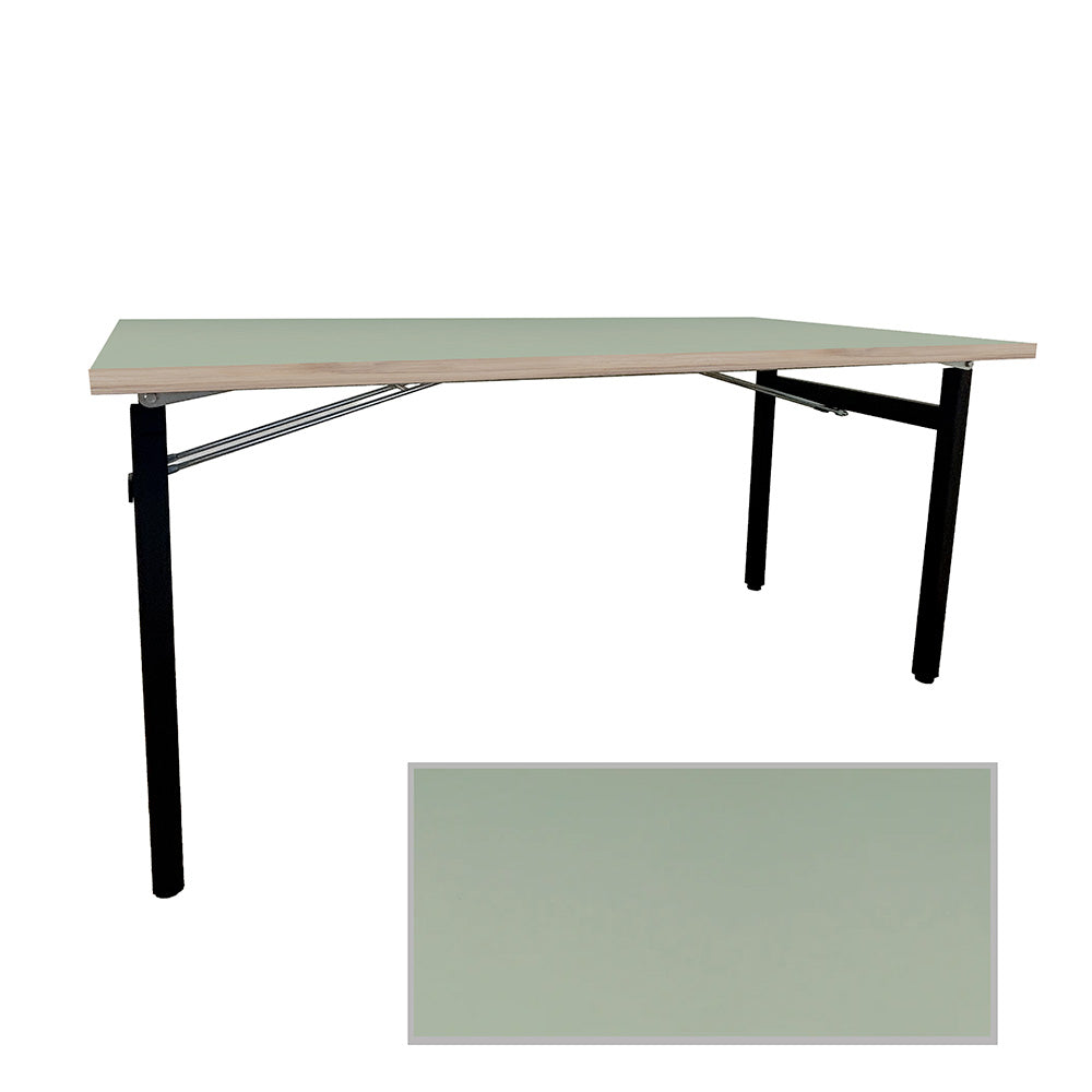Table rectangulaire pliante d'intérieur pour restaurant et hôtel, structure en acier et plateau en bois aggloméré. décor vert céladon
